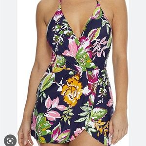 Anne Cole navy floral swim dress size 8